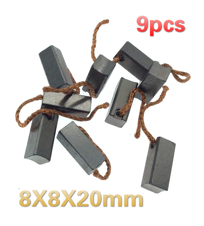 9 stuks koolborstels voor elektrische kachelventilatoren voor auto's 8 x 8 x 20mm