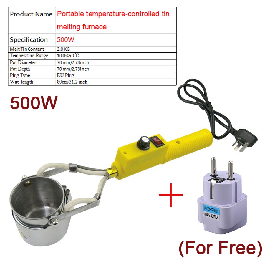 300W/400W/500W Portable Solder Pot Tin Melting Furnace Handheld Adjustable Temperature Control Desoldering Bath Tool: 500W Temp Control