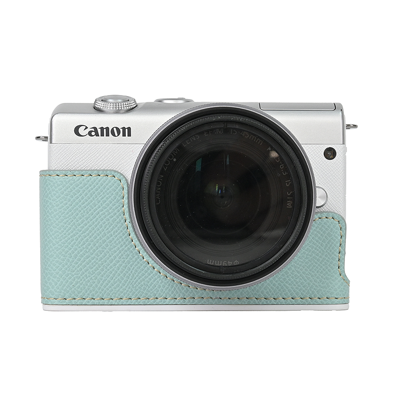 Funda de cuero PU para cámara de vídeo, Protector de Base con estampado de Palma de medio cuerpo para Canon EOS M200, M100, M10, M2 M: Azul cielo