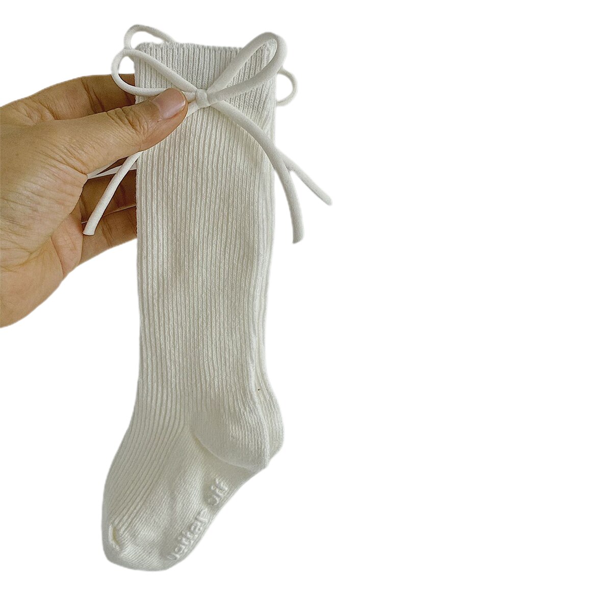 Kinderen Kid Meisjes Solid Bow Knot Sokken Peuter Warme Herfst Winter Been Warmer Baby Antislip Katoen Zachte Geribbelde sokken 1-8Y: WHITE / 5-8Y