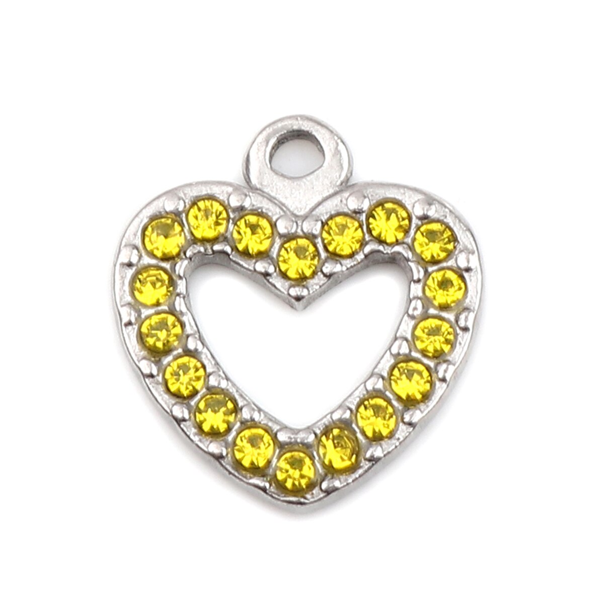 New Fashion 304 Stainless Steel Heart Pendant Charms For Jewelry DIY Silver Color Rhinestone 15mm x 14mm, 2 PCs: 9