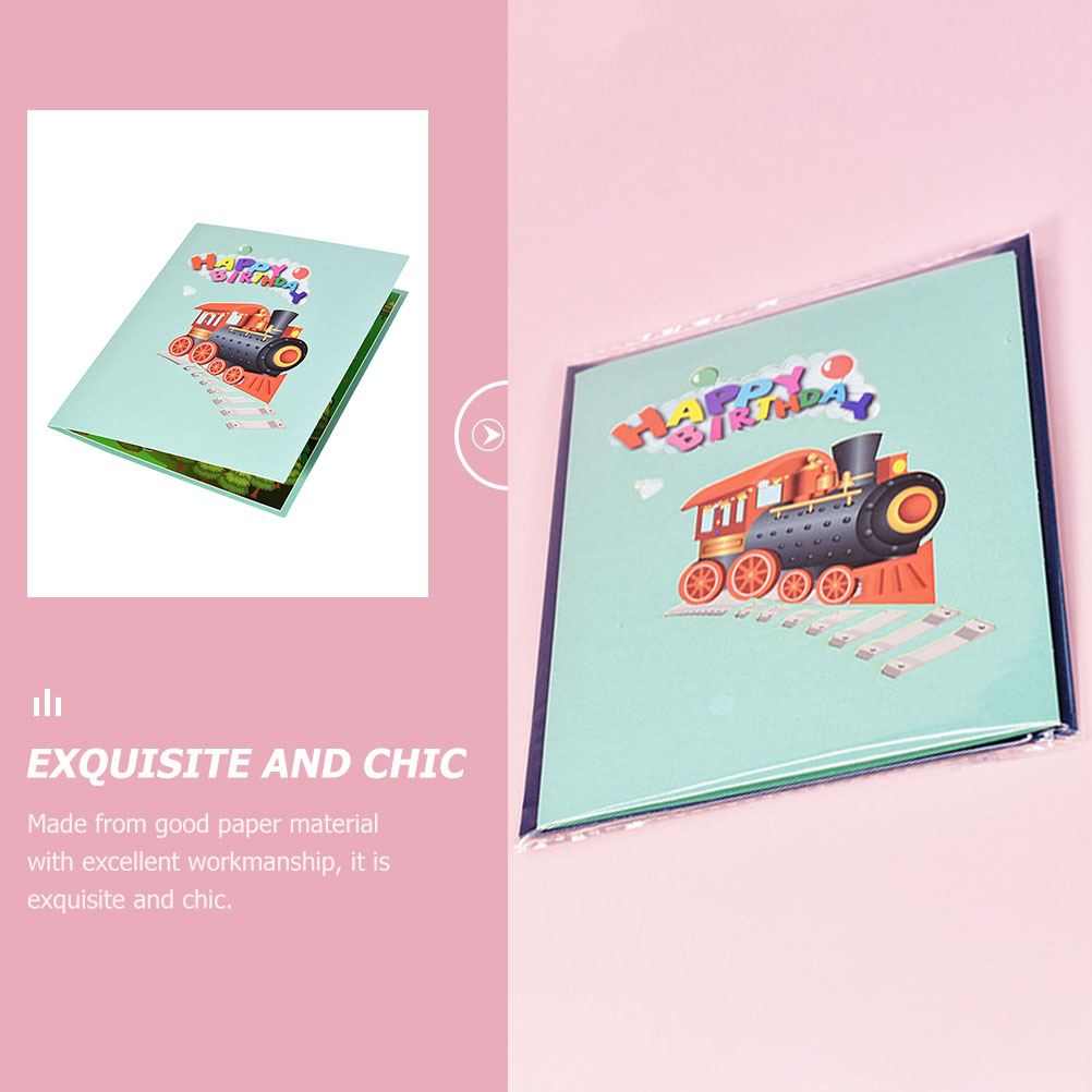 1 Set of Paper Blessing Delicate Train 3D Greeting for Kids Birthday