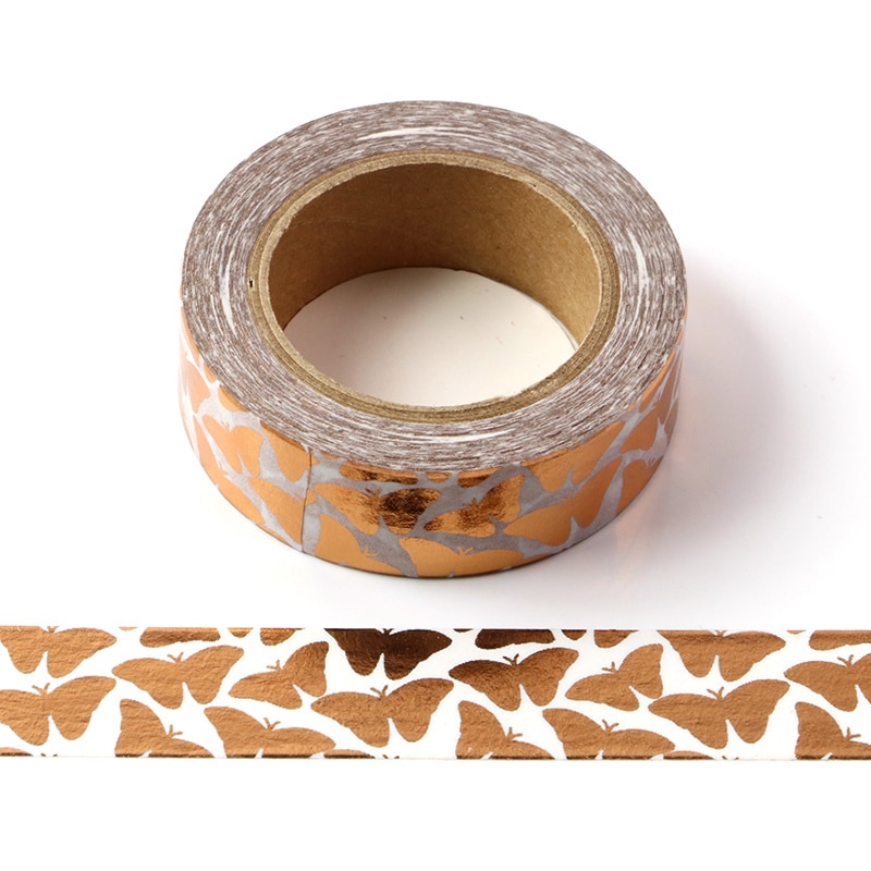 10M Leuke Decoratieve Koperfolie Washi Tape Vlinder DIY Scrapbooking Sticker Label Japanse afplakband School Office Supply
