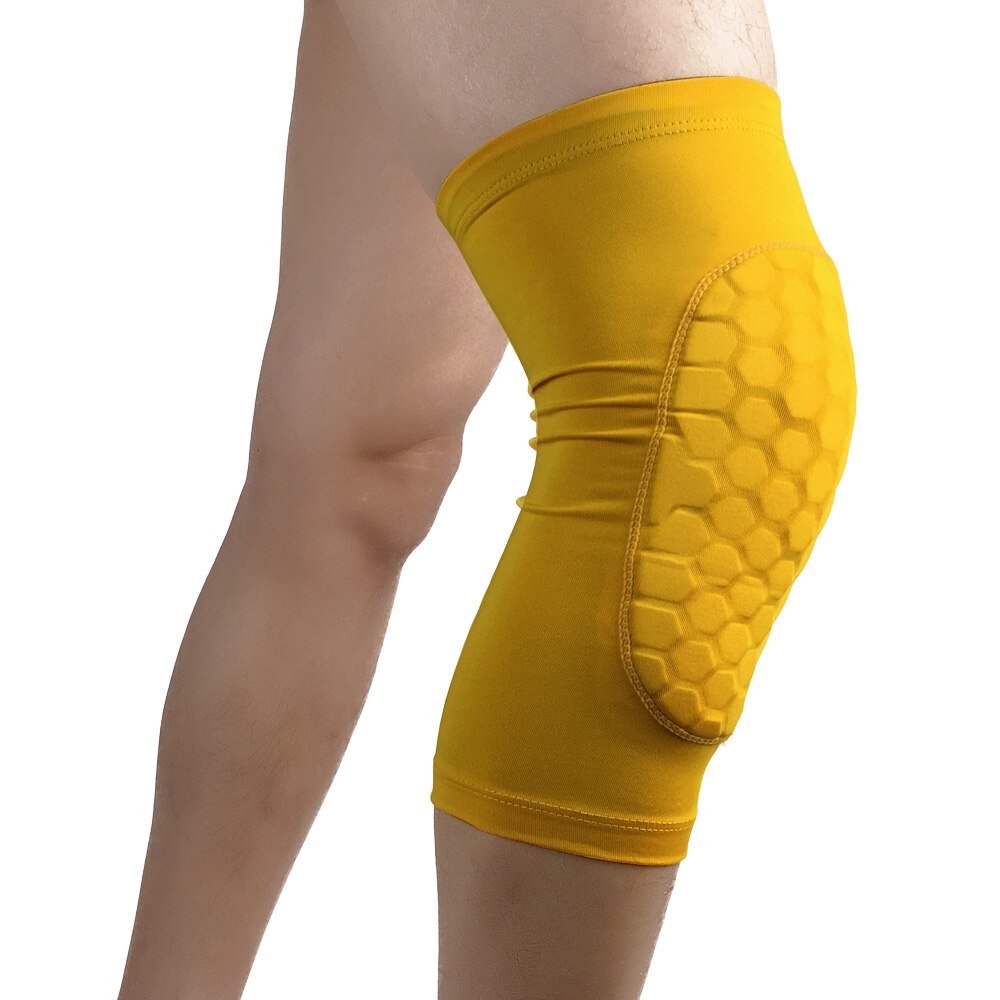 1Pcs Honeycomb Basketbal Kniebeschermers Been Mouwen Cellulaire Voetbal Volleybal Voetbal Kneepad Kalf Ondersteuning Ski Fietsen Been Warmer: Yellow / XL