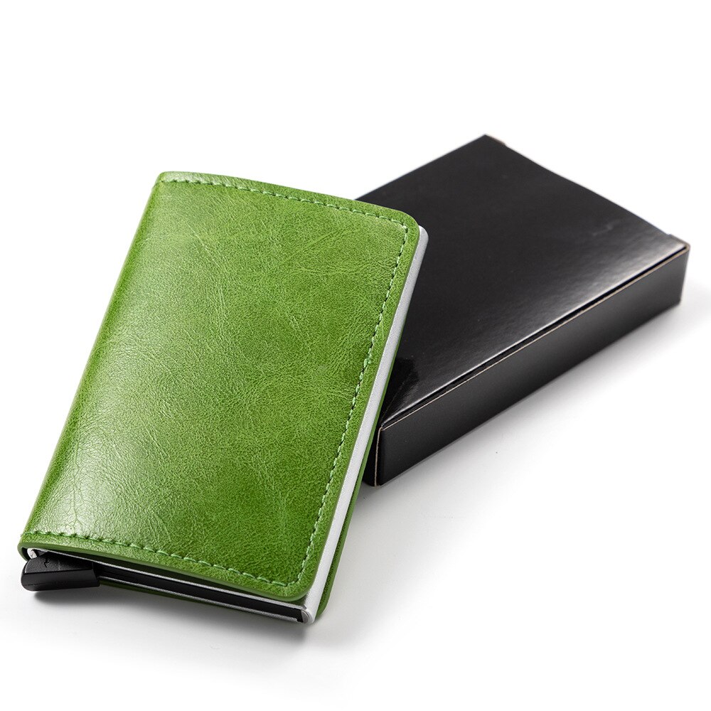 Zovyvol Veiligheid Smart Portemonnee Anti-Diefstal Mannen En Vrouwen Kaart Portemonnee Metalen Aluminium Solid Slim Kleine Korte Portemonnee cartera Mujer: Green CZ0008