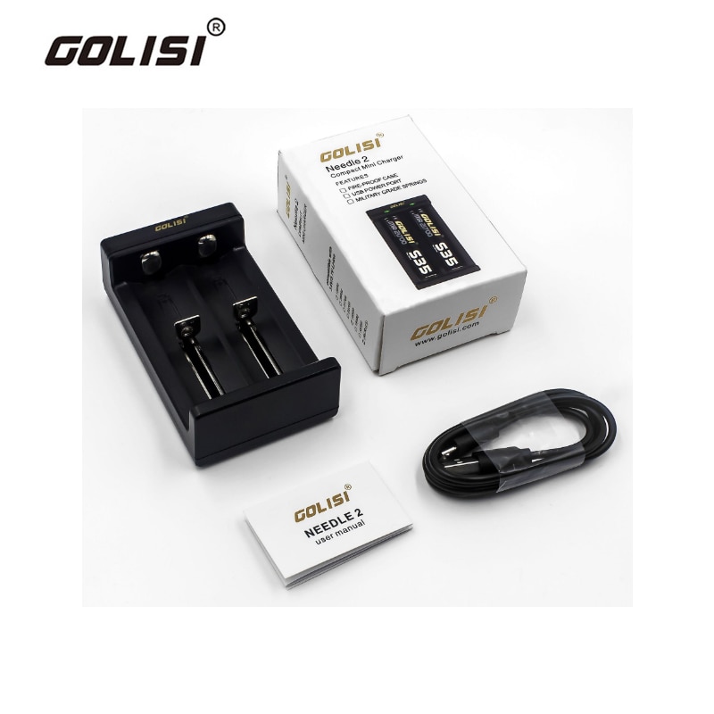 Originele Golisi Naald 2 Charger 2-Slots Batterij Lader Met Usb-kabel 5V 1A Voor 18650 26650 21700 li-Ion Oplaadbare Batterij