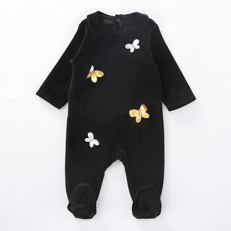 Ropa de bebé recién nacido, peleles de terciopelo para niños, footies negros, ropa de terciopelo, Pelele de mangas largas para niño y niña, 0 a 24 meses