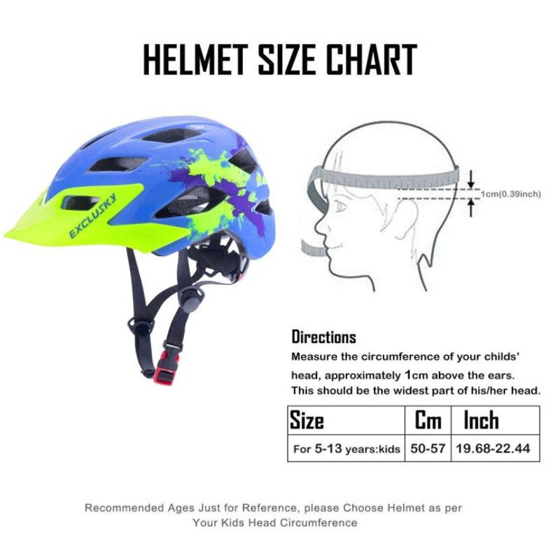 EXCLUSKY Kids Bike Helmet Child Size 50~57cm Fit for 5~13 Years Red Mtb Cycling Helmet Bicycle safety protection Sport Cap E