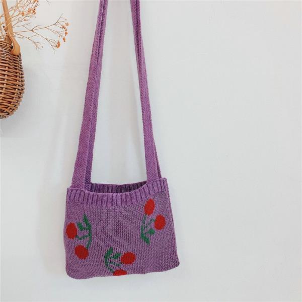 Leuke Cherry Kinderen Kleine Handtas Gebreide Wollen Baby Meisje Schoudertas Winter Vintage Jongen Kids Mini Portemonnee Messenger Bags: Purple