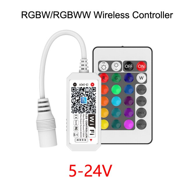 DC5V 12V 24V RGB Tape 5050 Led Wifi Controller Bluetooth WiFi LED Controller led strip IR Remote Control Alexa Google Magic Home: 24key 2.4G RGBW Wifi