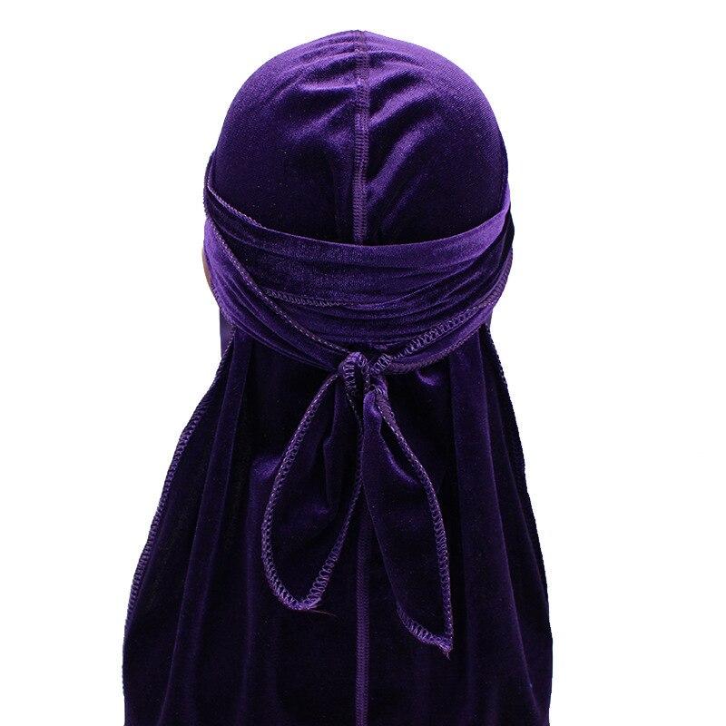 Durag – Bandana respirant en velours pour hommes et femmes, couvre-chef à longue queue, solide, bandeau de basket-ball de rue, Hip hop,: purple