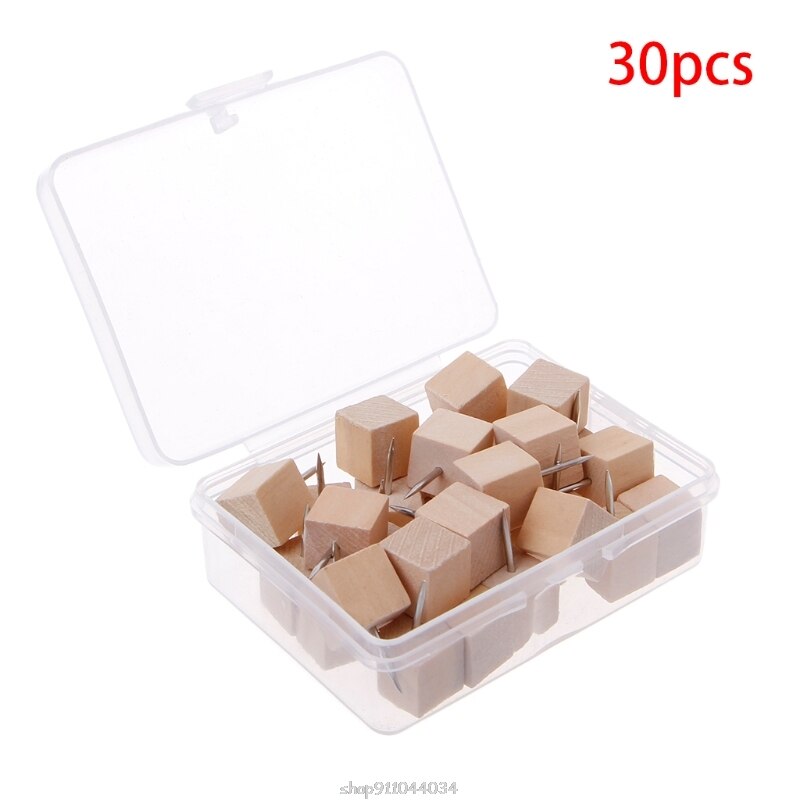 30 Pcs Wooden Thumbtack Quadrate Decorative Drawing Push Pins Wood Head Mar03 21