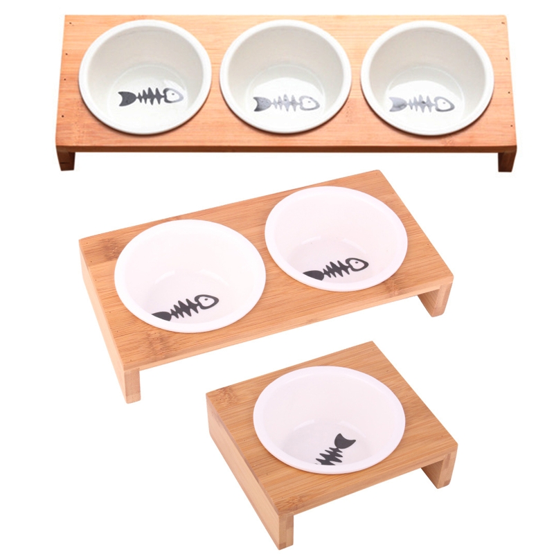 Comederos de cerámica para perros y gatos, cuencos antideslizantes de , vajilla de bambú, cuenco de agua y comida para mascotas