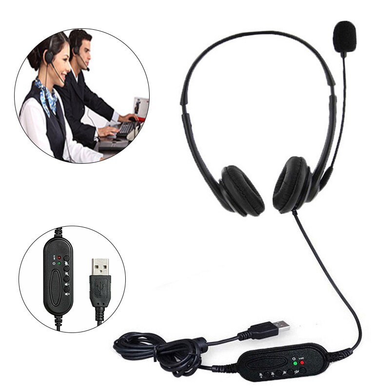 1 Pcs Call Center Wired Headset Over-the-Head USB Noise Canceling Headphones Flexible Mircrophone For Call Center Office