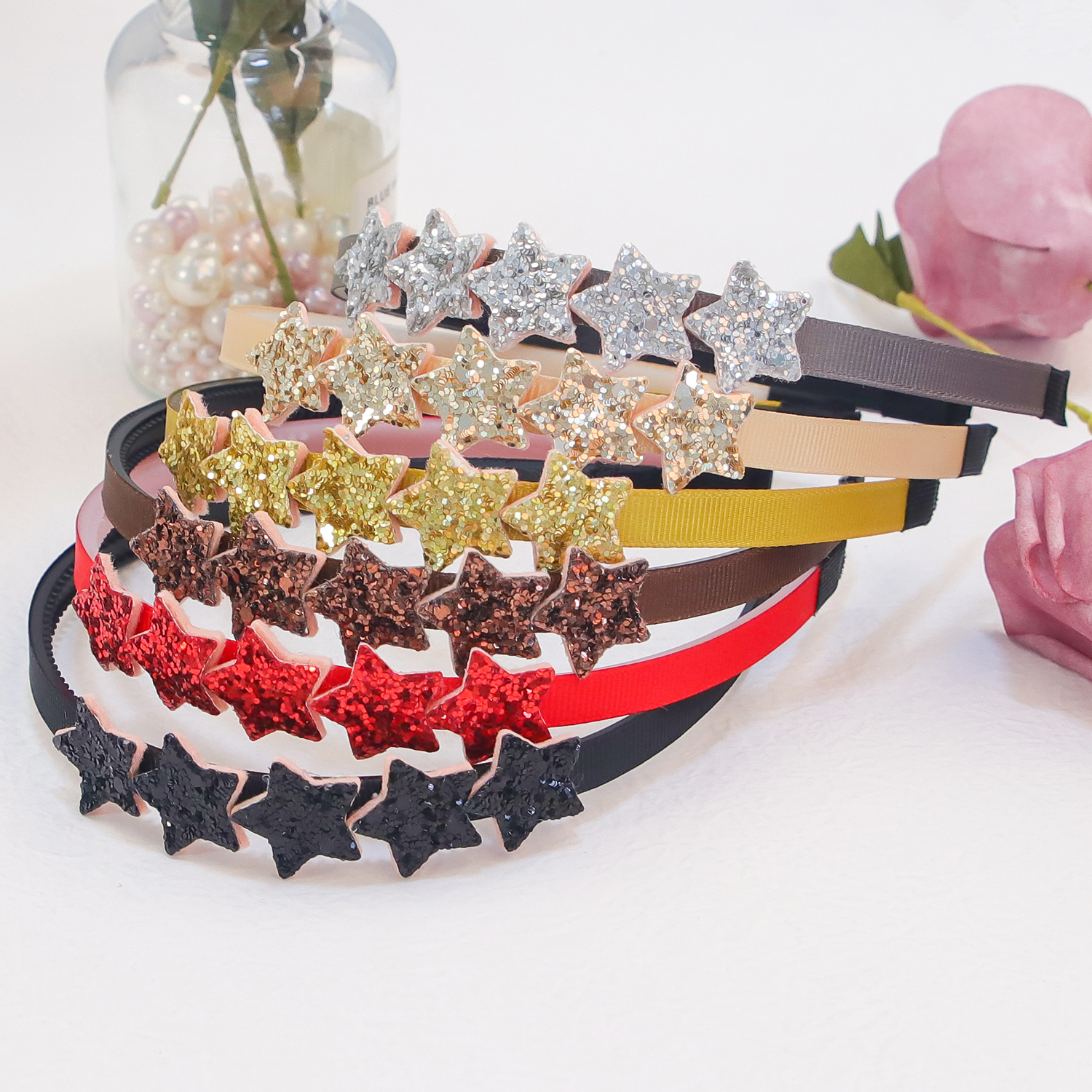Diademas de estrella para niñas, diademas con forma de estrella con purpurina bonita, aros de plástico para dientes, diadema brillante, accesorios para el cabello para niños