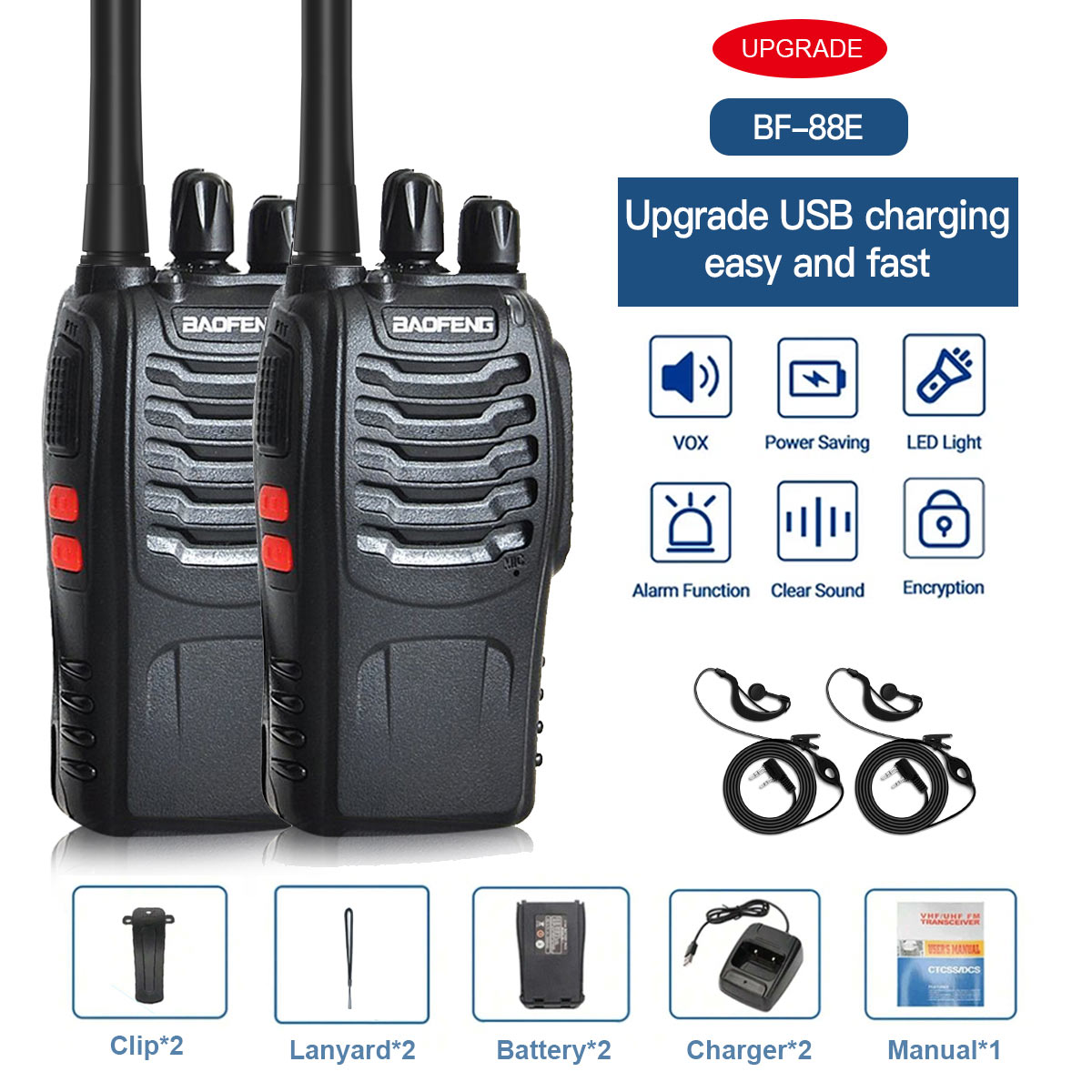 Baofeng BF-88E Pmr comunicador de intercomunicación portátil 16 Kanaal Lange Afstand Gesprek Walkie Talkie 5W 446Mhz Radio de Hotel en casa: Rojo