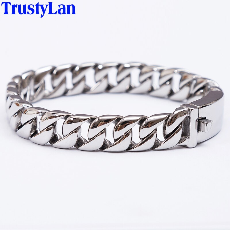 12MM Link Chain On Hand Jewellery Man Polished Brushed 316L Stainless Steel Bracelet For Men Classic Men's Bracelets Wristband