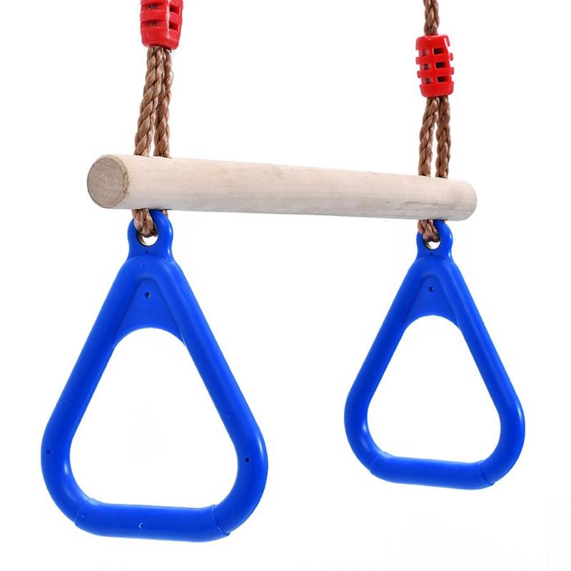 Kids Fitness Toy Wooden Rope Ladder Multi Rungs Climbing Toy Frog Jump Swing Children Rings Safe Sports Rope Swing Swivel Rotary: Hand Rings Swing A