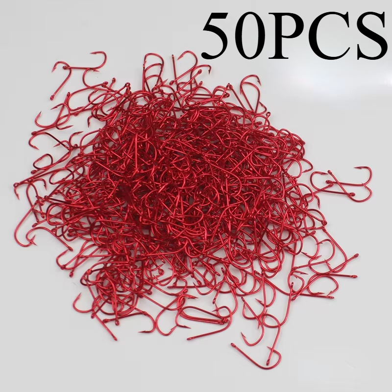 50pcs 1#-9# Fishing Hook Series Barbed Fishhook High Carbon Steel Red Gold Fishhooks Bent Baitholder Ringed Carp Hook Tackle