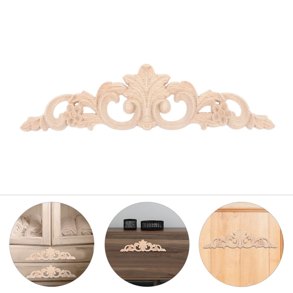Hout gesneden onlay massief hout stickers, houtsnijwerk decoratie, 2 stuks bloem gesneden lange onlay applique carving sticker meubeldecoratie(16 * 7.5CM