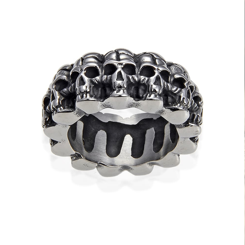 Vintage Solid 316L Rvs Skull Biker Ring Mannen Pave Skelet Ronde Bands Punk Ringen Mannelijke Gothic Sieraden