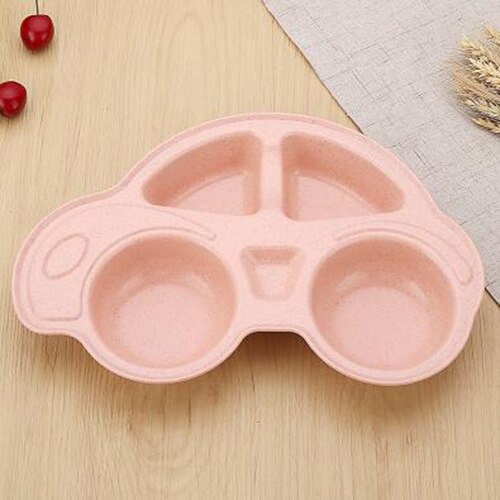 Peuter Baby Baby Gerechten Cartoon Auto Vorm Plaat Milieuvriendelijke Gescheiden Kind Eten Platen Kids Servies Servies Lade: Roze