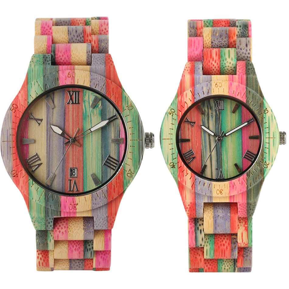 Coloré bambou bois amant montres Quartz pleine montre en bois Chic bois naturel Couple bracelet montre-bracelet