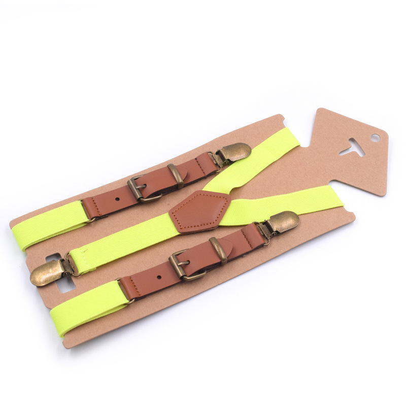 10 pcs\lot Lovely Kids Suspenders Baby Bretels Adjustable 3 Clip Braces Boys Girls Y-Back PU Leather Suspender: Fluorescent Yellow
