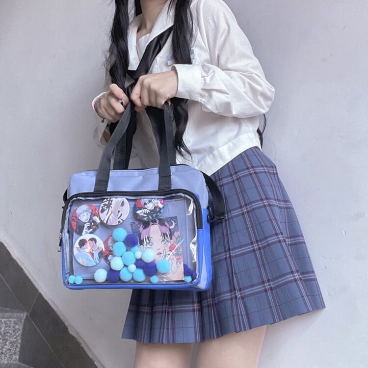 Alta qualidade feminina sólida transparente ita saco de ombro para a menina bonito estudante escola saco grande capacidade macio náilon ita bolsa