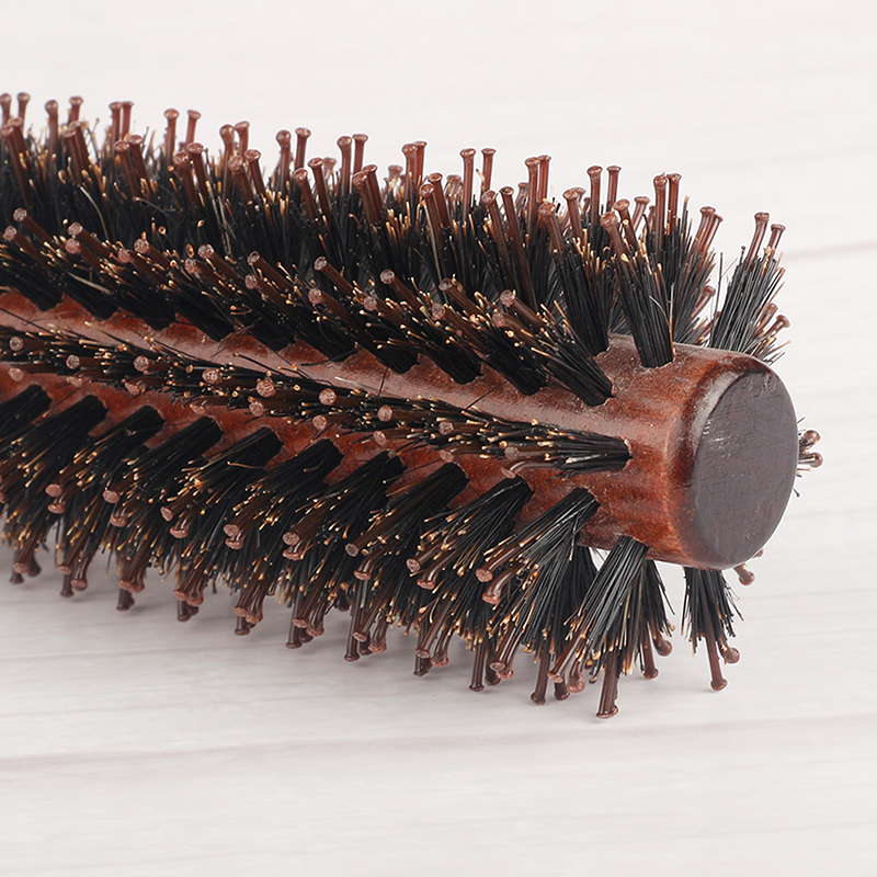 Cepillo redondo de cerdas de jabalí de madera antiestática, herramientas de peinado de peluquería, cepillo de burlas para cabello rizado, peine