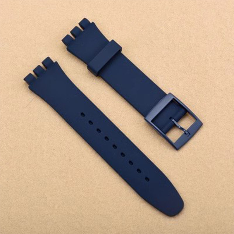 Bracelet en Silicone souple coloré pour montre Swatch, 16mm 17mm 19mm 20mm, accessoires de remplacement avec outil: bleu foncé / 16mm