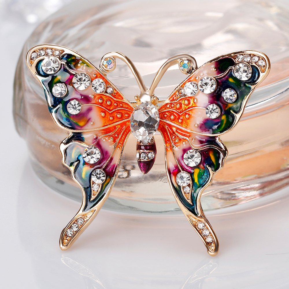 Vallen Kleurrijke Parel Enamel Broches Voor Vrouwen Grote Vlinder Broche Pin Banket Strass Accessoires Insect Broche: 16XZ075B0