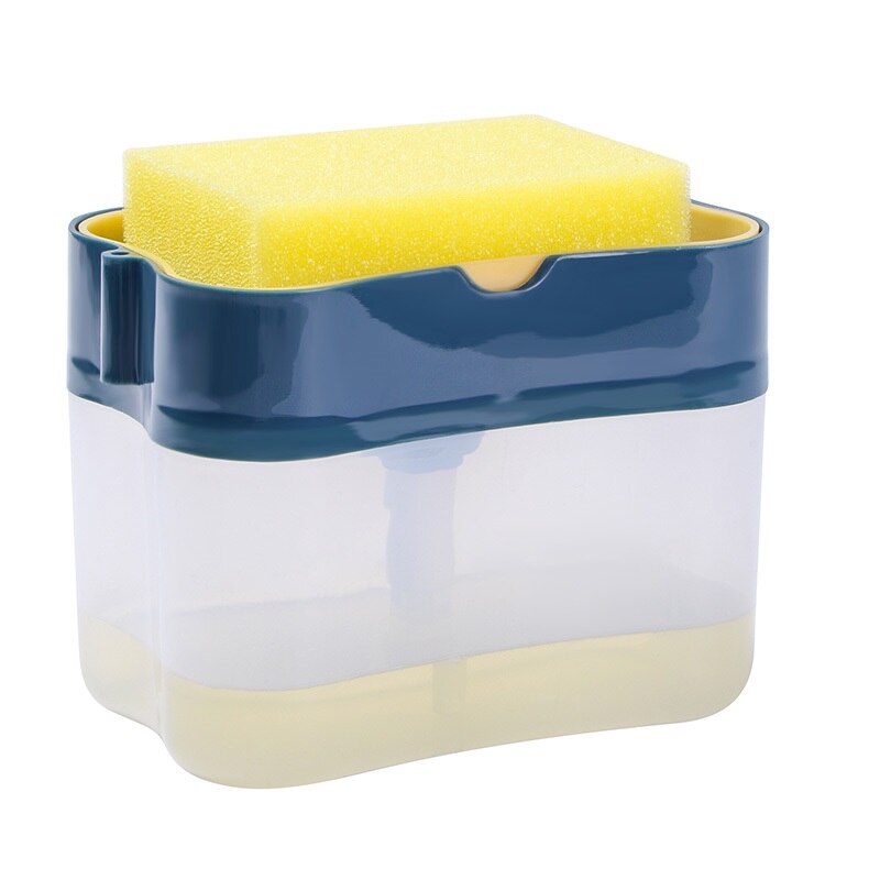 Distributeur de savon pompe avec éponge manuel presse nettoyage liquide distributeur conteneur manuel presse savon organisateur cuisine outil #25: B-Yellow-green