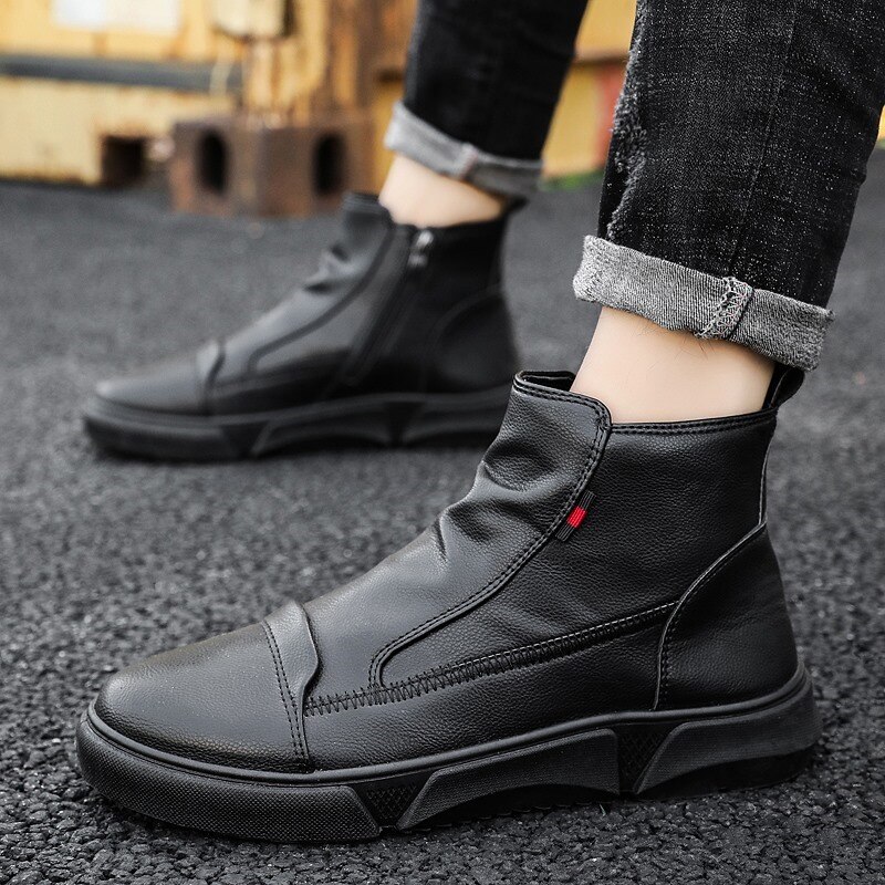 autumn and winter outdoor leather boots men's casual shoes breathable short boots Martin boots locomotive style mens shoes: 7.5