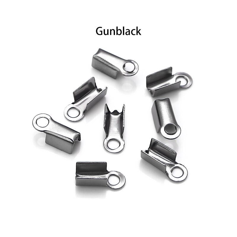 Lot de 200 pièces de perles à sertir pour fermoirs, capuchons d&#39;extrémité de cordon, Clip en cuir et ruban, pliable pour la fabrication de bijoux, connecteurs de collier à faire soi-même: 2.5x6mm / Gun Black