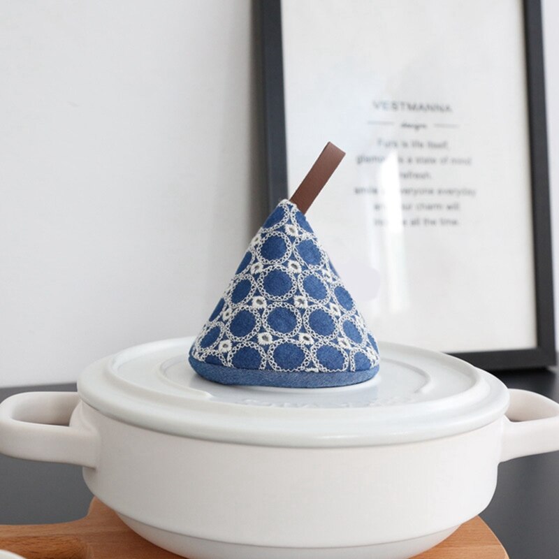 Bordado japonés para cocina, tapa triangular antiquemaduras con asa para olla, aislamiento térmico, guantes de tela, chaqueta para olla