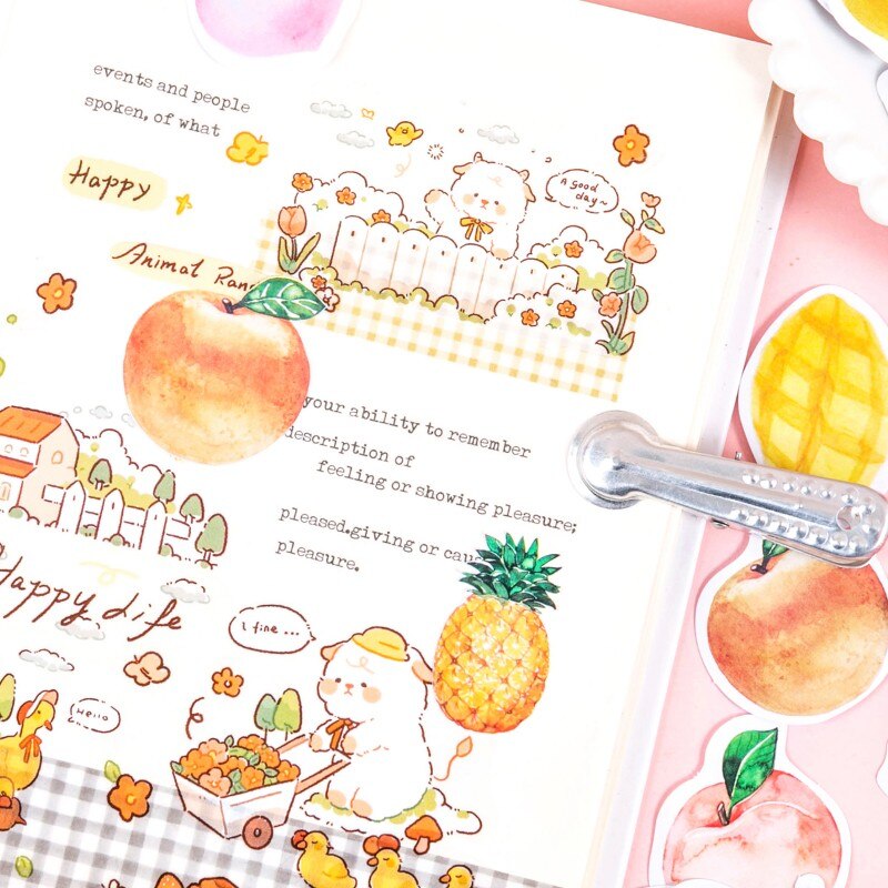 46pcs Fruit Boxed Banana Sticker DIY Kids Stationery Decoration Diary Scrapbook Card Love Cartoon Food Adhesive Label Sticker