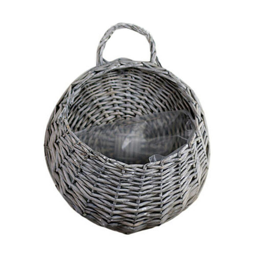 Havevægmonteret blomsterkurv stor størrelse håndlavet gryde rustik kurv urtepotte hængende rotting blomster reden flet: Grå
