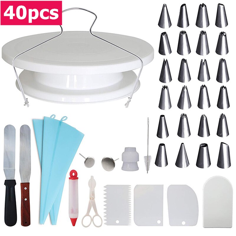 108pcs/set Cake Decorating Tools Cupcake Decorating Kit Baking Supplies Rotating Turntable Stand Piping Bags Pastry Baking Tool: 40pcs