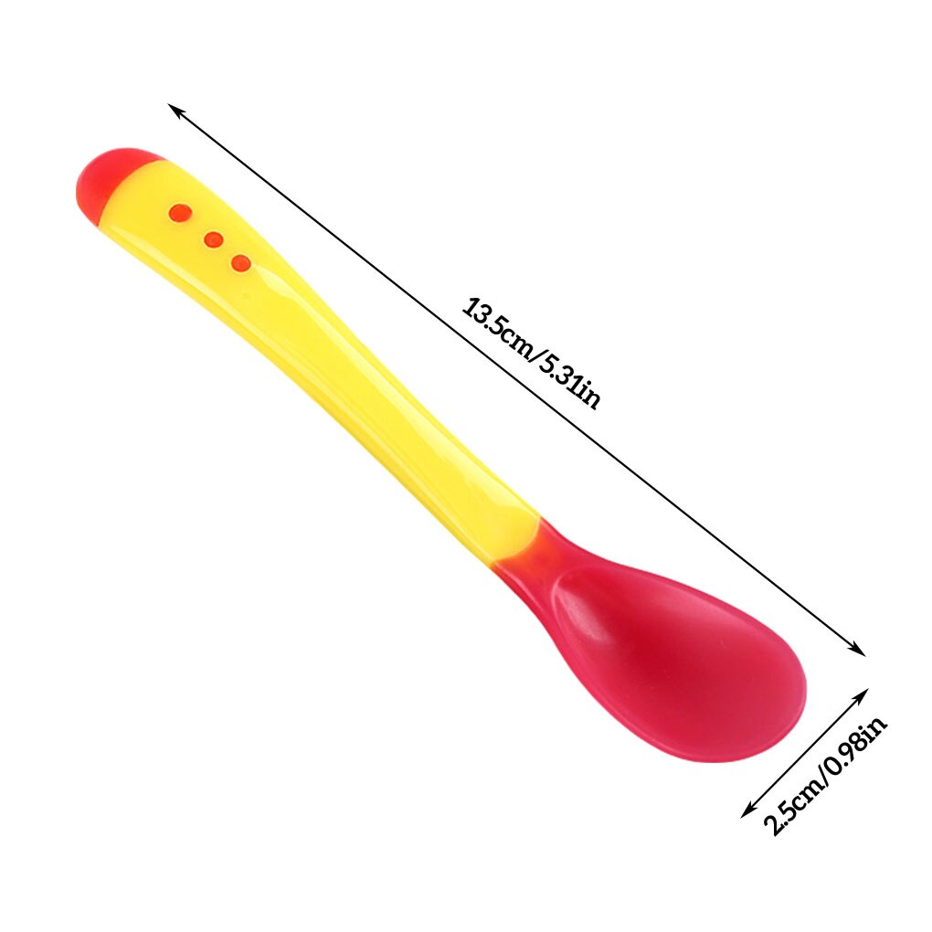 Bebé cuchara Temperatura de detección niño Tenedor de silicona arco alimentación de bebé cuchara Sensor de temperatura cucharas: yellow