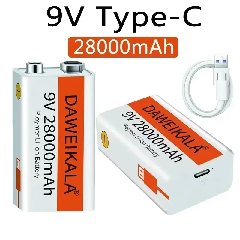 9V battery 28000mAh li-ion Rechargeable battery Type-C Battery 9v for Multimeter Microphone Toy Remote Control KTV use