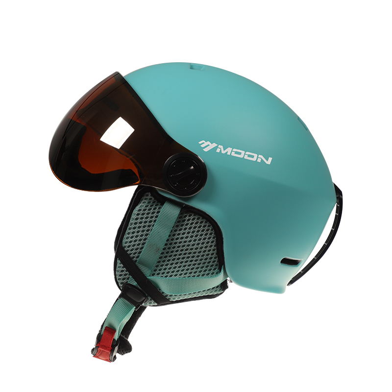 Måne beskyttelsesbriller skihjelm integreret støbt pc + eps flerfarvet skihjelm udendørs sport ski snowboard skateboard hjelme: Søblå / M (55-58) cm