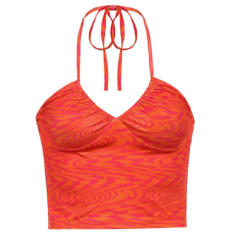 Sweetown 2000s Esthétique Mignon Y2K Débardeur Femmes Cravate Teinture Impression Kawaii Vêtements V Cou Sexy Vêtement Bain De Soleil Eté Club de Rave Tenues: L