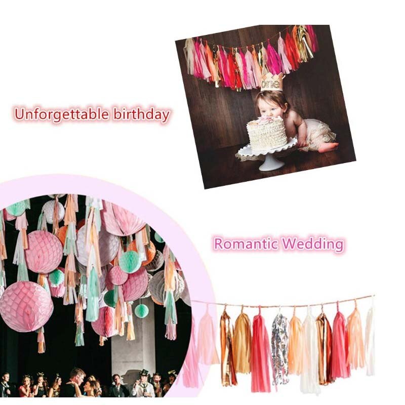 20 st silkespapper tofs krans rosa blå banderoll papper gör det själv fest krans för födelsedag baby shower bröllopsfest dekorationer