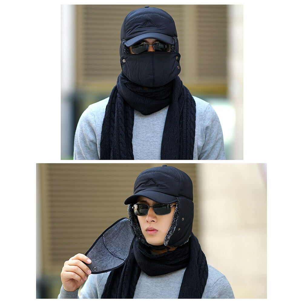 Unisex varm vinter trapper trooper hat herre imiteret pels bomber hatte med øreklap vindtæt maske sne ski hat jagthue