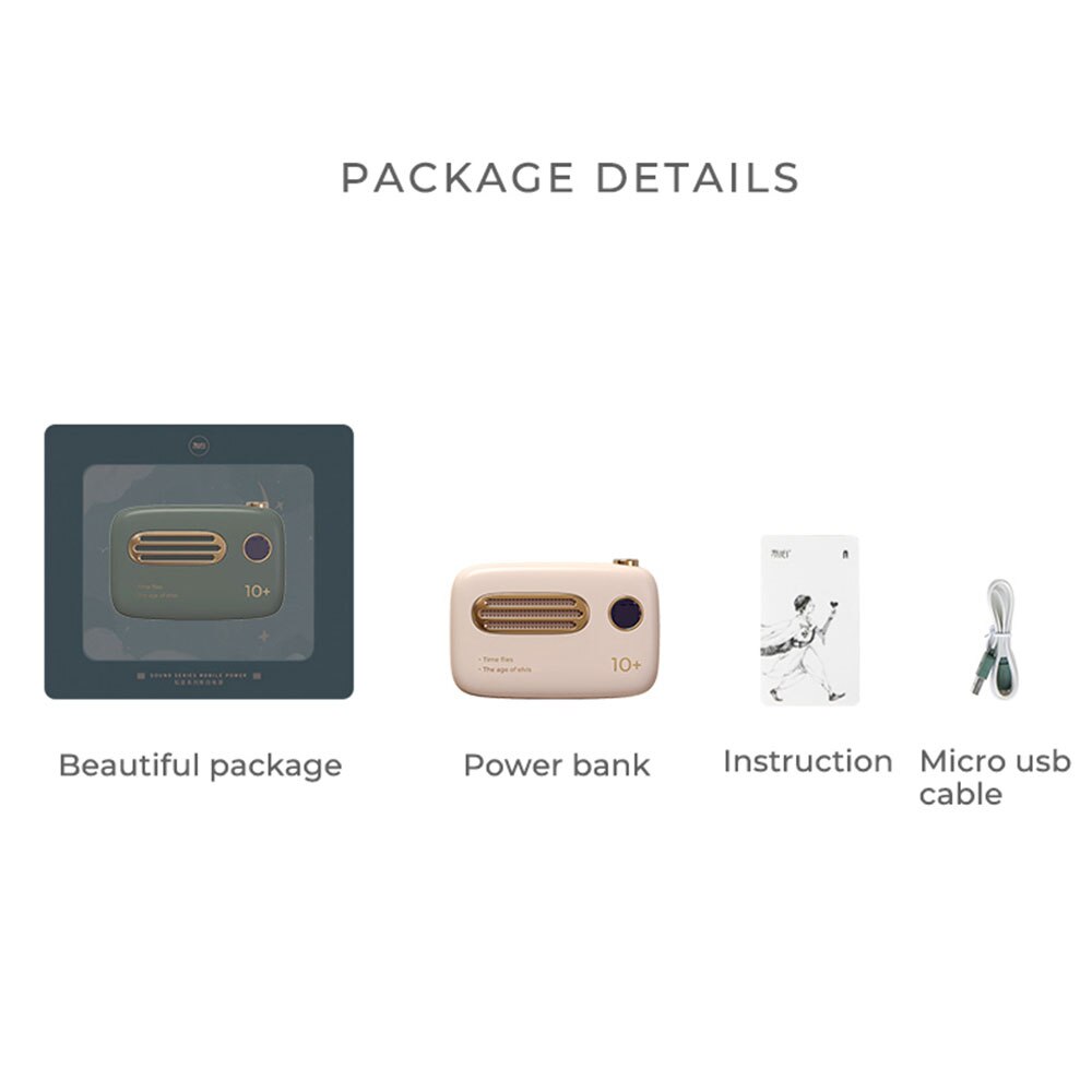 Floveme powerbank 10000 mah externer akku, tragbar, retro, schnellladefunktion, niedliche powerbank, handy-akku für iphones