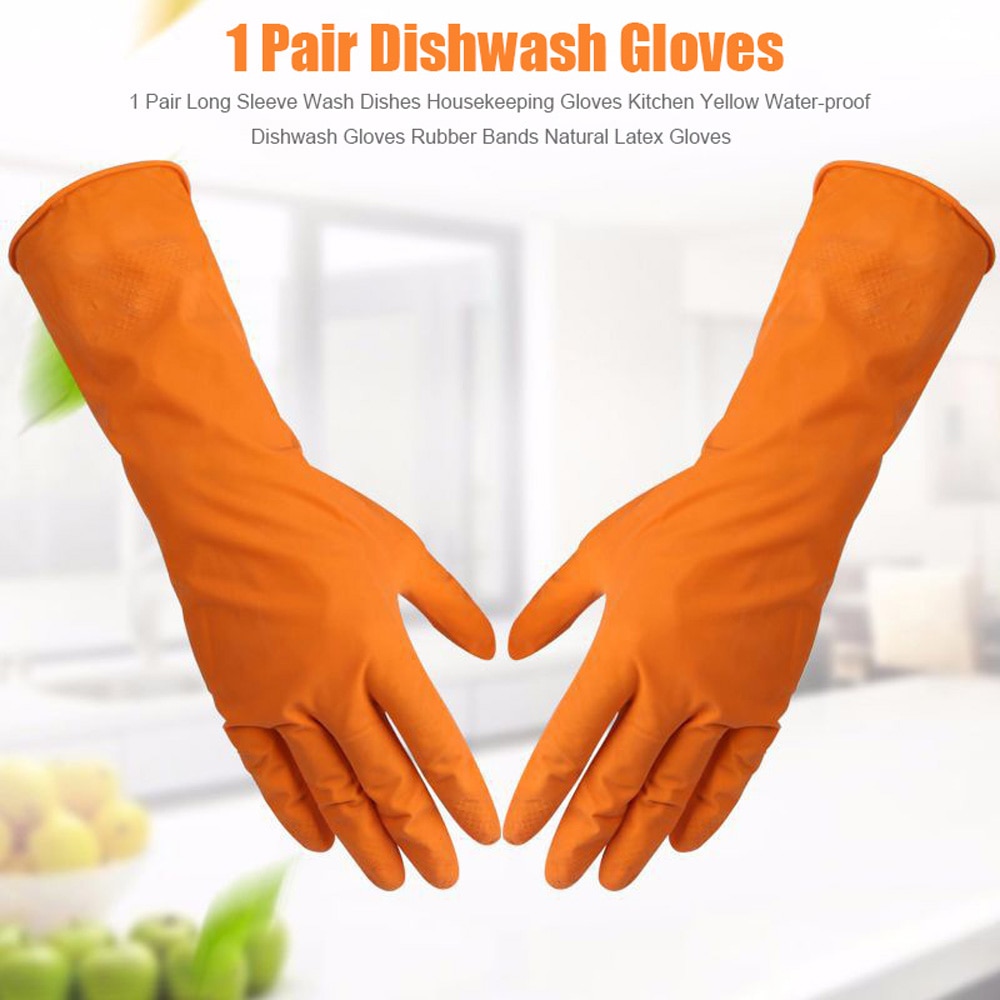 1 Paar Lange Mouwen Wassen Gerechten Housekeeping Handschoenen Keuken Geel Water-Proof Vaatwas Handschoenen Elastiekjes Natuurlijke Latex Handschoenen