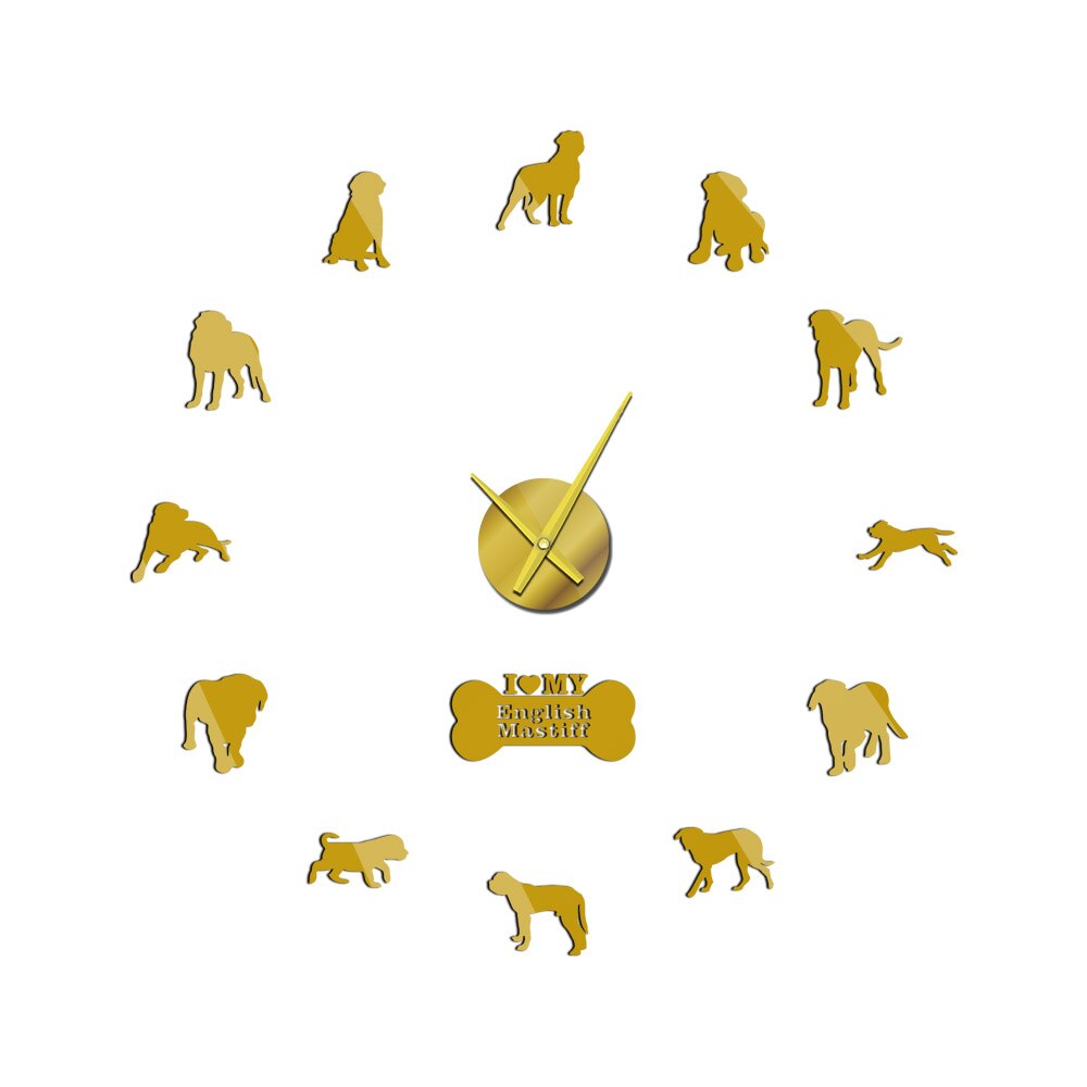 Mastiff inglés Original perro silencioso espejo de barrido superficie reloj DIY decorativo para marcador amante mascota propietario Oficina sala de estar