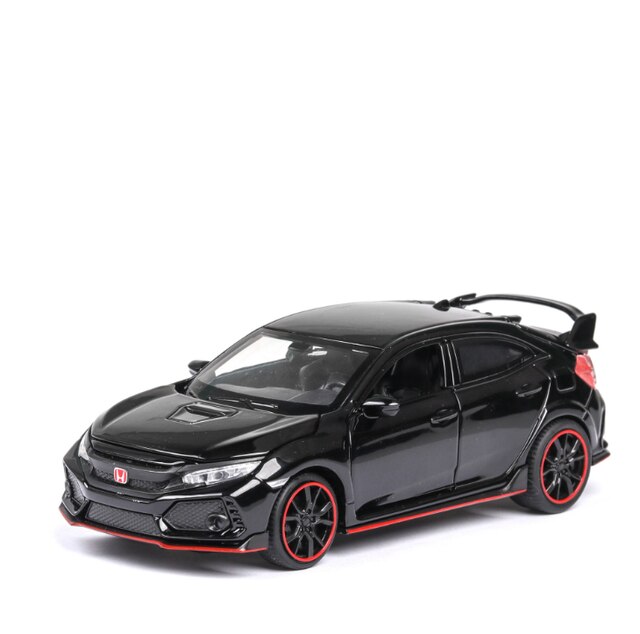 Toy 1:32 HONDA CIVIC TYPE-R Diecasts &amp; Vehicles Metal Car Model Sound Light Toys For Children Christmas Collection: Black No Box