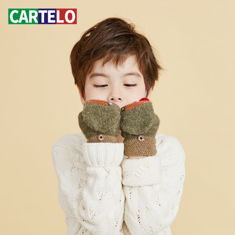 Cartelo børns strikkede clamshell handsker efterår og vinter rejse fingerløse handsker uld varme strikkede halvfinger handsker